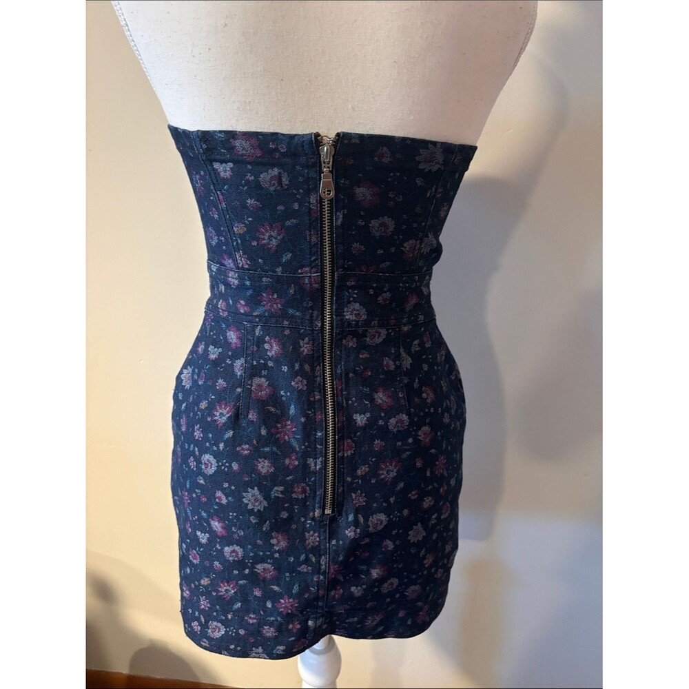 Twenty One Strapless Denim Navy Floral Mini Dress. Size Small - Picture 3 of 7